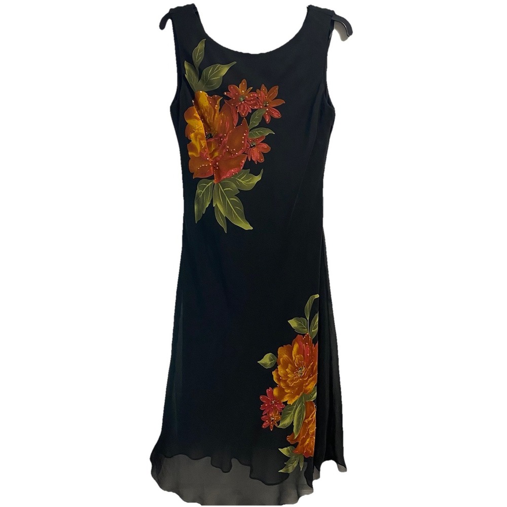 Dressbarn Collection Womens Black Beaded Floral Dress Mother Of Bride Sz. 10